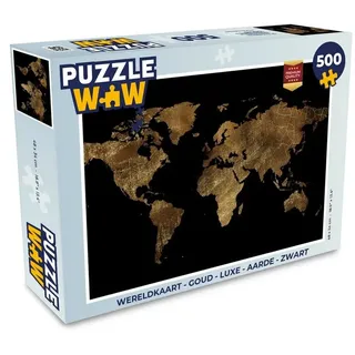 MuchoWow Puzzle Weltkarte - Gold - Luxus - Erde - Schwarz, 500 Puzzleteile, Foto-Puzzle, Bilderrätsel, Puzzlespiele, Spielzeug bunt