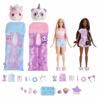 Barbie Cutie Reveal Pyjamaparty Deluxe Set - Über 35 Überraschungen inkl. 2 Puppen, 2 Haustiere, Farbwechsel & Zubehör für endlosen Spielspaß ab 3 Jahren, HRY15