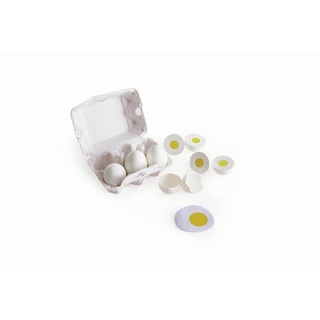 Hape Lernspielzeug Eierkarton, 6 teilig mit Eier und Spiegelei für Spielküche Rollenspiel gelb|weiß