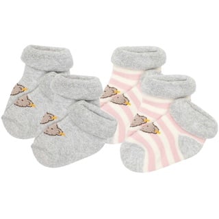 Steiff Baby Unisex Socken, 4er Pack - Bio-Baumwolle, Teddy-Motiv, uni/gestreift Rosa 15-16