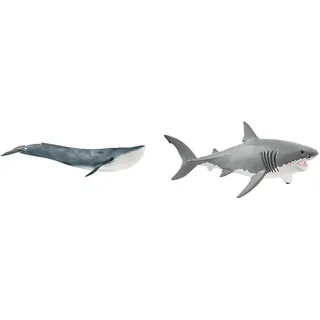 SCHLEICH 14806 Blauwal, für Kinder ab 3+ Jahren, WILD LIFE - Spielfigur & 14809 Weißer Hai, für Kinder ab 3+ Jahren, WILD LIFE - Spielfigur