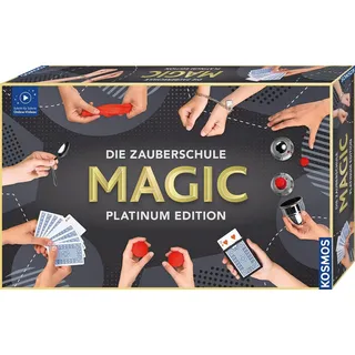 KOSMOS 697082 MAGIC Die Zauberschule - Platinum Edition, 180 Zauber Tricks, viele magische Zauber Utensilien, Zauberkasten für Kinder ab 8 Jahre, bebilderte Anleitung, Online Erklärvideos