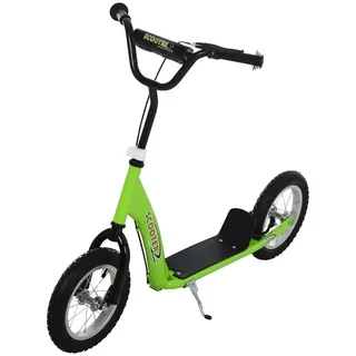 HOMCOM Roller für Kinder ab 5 Jahren, Roller, 2 aufblasbare Gummireifen mit Bremsen, verstellbarer Lenker, rutschfestes Pedal, 117 x 52 x 80–85 ... - Grün