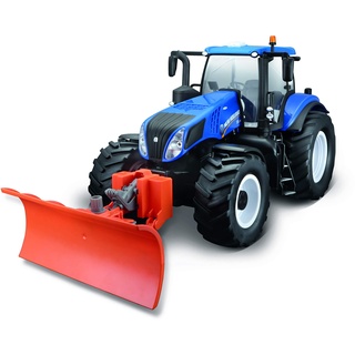 Maisto Tech R/C New Holland Traktor T8.320 mit Schneeschieber: Ferngesteuerter Traktor mit Licht und abnehmbaren Schneepflug, mit Stick-Controller, ab 8 Jahren, 35 cm, blau (582303), 82303