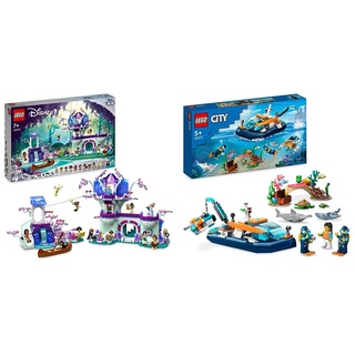 LEGO 43215 Disney Das verzauberte Baumhaus Set mit 13 Mini-Puppen & 60377 City Meeresforscher-Boot Spielzeug, Set enthält EIN Korallenriff