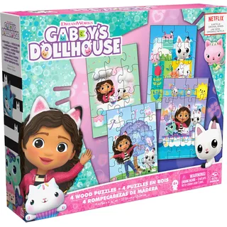 Spin Master 4 Holzpuzzles von Gabby's Dollhouse mit 12/16/20/24 Teilen, Kinderpuzzles für Vorschulkinder (24 Teile)