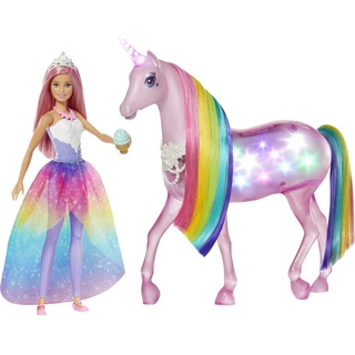 Barbie FXT26 - Dreamtopia Magisches Zauberlicht Einhorn mit Berührungsfunktion, Licht und Sound, Puppen Spielzeug und Puppenzubehör ab 3 Jahren, Mehrfarbig