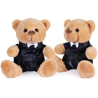 BRUBAKER Kuscheltier Teddybär Bräutigampaar - 25 cm Teddy Set im Anzug (Hochzeitsgeschenk für Männer), Geschenk für Hochzeit und Verlobung braun|schwarz