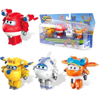 Super Wings 2“ Verwandlungsspielzeug 4er Pack, Supercharged Jett, Donnie, Astra, Sunny, Flugzeug Spielzeug Fahrzeug Mini Figuren, Transformer Spielzeug für 3 4 5 6 7 8 jährige Jungen und Mädchen