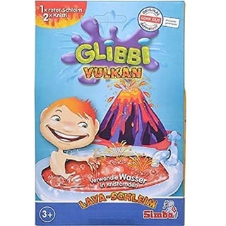Simba 105953381 - Glibbi Vulkan, Badewannenspielzeug, Wasser verwandelt Pulver in roten Schleim, Knisterpulver, Slime, 1 x 150 g, ab 3 Jahren