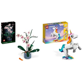 LEGO 10311 Icons Orchidee, Künstliche Pflanzen Set mit Blumen & 31140 Creator 3in1 Magisches Einhorn Spielzeug, Seepferdchen