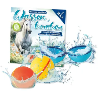 Lutz Mauder 3 wiederverwendbare Wasserballons, Verpackung im Pferde Style, farbige Wasserbomben Silikon ohne Aufdruck, schnell befüllbar mit Magnetverschluss, Kinder, Erwachsene, Outdoor, Garten, Pool