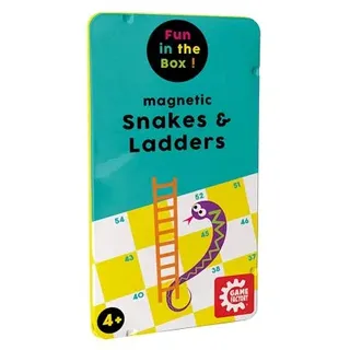 Game Factory 646233 Magnetisches Reisespiel, Snakes & Ladders, Schlangen und Leitern, Spieleklassiker in praktischer Metallbox, Leiterspiel für Kinder und Erwachsene