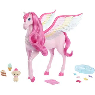 Barbie Ein Verborgener Zauber Pegasus - Interaktives Spielzeug mit Lichtern und Geräuschen, 10 Zubehörteile, Regenbogenflügel, für Kinder ab 3 Jahren, HLC41