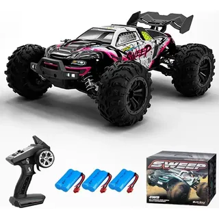 Teeggi RC-Auto Ferngesteuertes Auto 70km/h, Bürstenloser Motor, 1:16 Kohlebürste Motor 4WD Off Road Race Buggy Erwachsene 3 Batterien rot