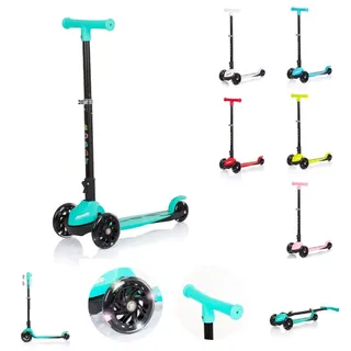 Chipolino Kinderroller Robby 3 LED-Räder Lenker höhenverstellbar klappbar Bremse türkis - Türkis