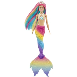 Barbie Dreamtopia Rainbow Magic Mermaid, Barbie Meerjungfrau mit Regenbogenhaaren, Farbwechselpuppe durch Wasser aktiviert, Spielzeug ab 3 Jahren, Geschenk für Mädchen, GTF89