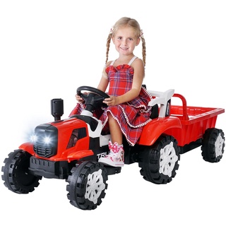 Actionbikes Motors Elektro Kindertraktor mit Anhänger | 2 x 6 V 25 W Motor - 6 Volt 7 Ah Batterie - 2,4 Ghz Fernbedienung - Kinder Elektro Traktor Spielzeug ab 3 Jahre - Elektroauto (Rot)