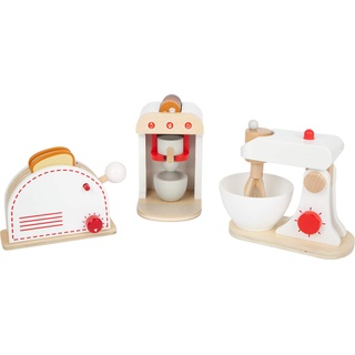 Small Foot teiliges Küchengeräte-Set für Kinderküche, Kaffemaschine, Toaster und Mixxer aus Holz, ab 3 Jahren, 11684, Weiß Rot
