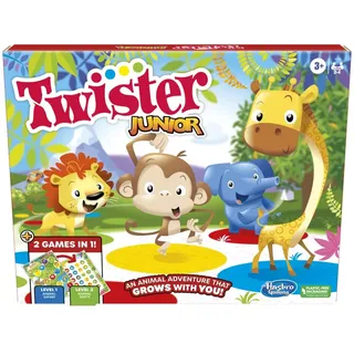 Hasbro Gaming HAS-F7478 Twister Junior Tierabenteuer 2-seitige Matte 2 1 Partyspiel Indoor 2-4 Spieler, Einzeln, Mehrfarbig, Einheitsgröße