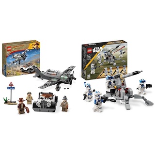 LEGO 77012 Indiana Jones Flucht vor dem Jagdflugzeug Action-Set mit baubarem Flugzeug-Modell Star Wars 75345 501st Clone Troopers Battle Pack