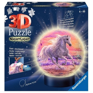 Ravensburger 3D-Puzzle 72 Teile Ravensburger 3D Puzzle Ball Nachtlicht Pferde am Strand 11843, 72 Puzzleteile