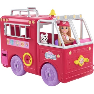 Barbie Chelsea Can Be Serie, Chelsea Puppe mit Feuerwehrauto, Feuerwehr Outfit Zubehör, 12+ Teile inkl. Dalmatiner, Geschenk für Kinder, Spielzeug ab 3 Jahre,HCK73