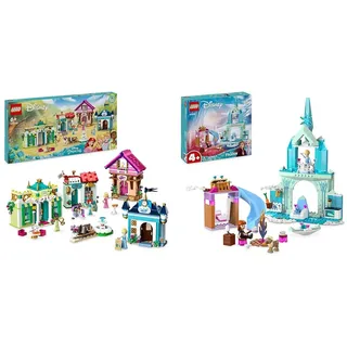 LEGO Disney Princess: Disney Prinzessinnen Abenteuermarkt & Disney Frozen Elsas Eispalast, Eiskönigin-Schloss-Spielzeug