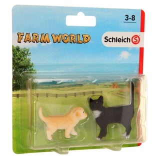 SCHLEICH 87390 - Farm World - Golden-Retriever-Welpe und Katze
