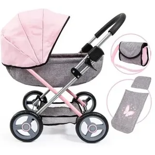 BAYER DESIGN 12733AA Puppenwagen Cosy mit Tasche, Kopfkissen und Decke, rosa, grau