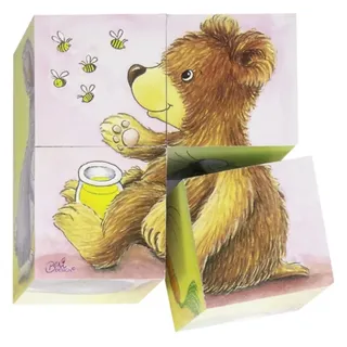 goki Würfelpuzzle Würfelpuzzle Tierkinder 4tlg 57056 Holzpuzzle, 4 Puzzleteile, Anzahl der Motive: 6 bunt