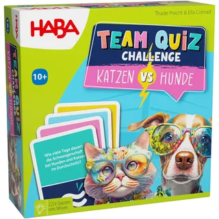HABA Team Quiz Challenge Katzen vs. Hunde - Mit 222 Quizkarten & vielen Fragen - Mitbringspiel oder Geschenk für Spieler ab 10 Jahren - 2010894001