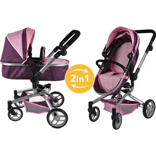 Bandits & Angels Puppenwagen Purple Purple Angel 2in1 ab 3 Jahren – Puppenwagen – Für Mädchen – Verstellbare Schiebestange 48-81 cm – Vol...