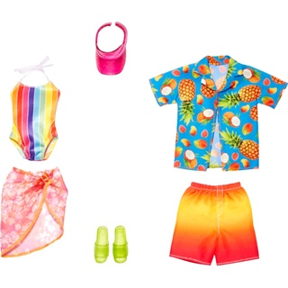 Barbie Kleidung, Strandmode und Accessoire 2er-Pack und Ken-Puppen mit 2 kompletten Schwimm-Looks