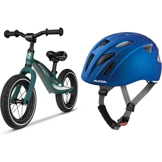 Lionelo Bart Air Laufrad ab 2 Jahre bis zu 30 kg & Alpina XIMO L.E. - Leichter, Sicherer & Bruchfester Fahrradhelm Mit Optionalen LED-Licht Für Kinder, Blue matt, 47-51 cm