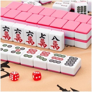 OQOPO Mahjong-Sets 40 mm rosa chinesisches Mahjong-Set, 144-teiliges Mahjong-Tischspiel, Indoor-Unterhaltungszubehör, traditionelles Mah-Jongg-Familienspiel Amerikanisches Mahjong-Set