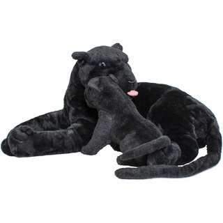 BRUBAKER Panther mit Baby Plüschtier 100 cm - XL Stofftier Kuscheltier Mutter mit Kind - Raubkatzen Schwarz