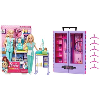 Barbie You Can Be Anything Serie, Baby Doctor & HJL65 - Ultimativer Kleiderschrank (lila/rosa) mit Tragegriff zum Mitnehmen