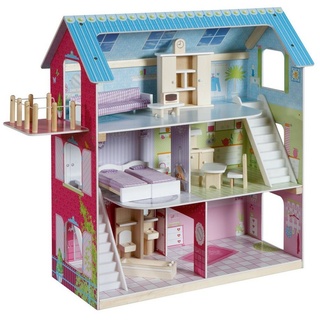 roba® Puppenhaus »inkl. 16 Puppenmöbel«, (73 x 26x 70 cm), in Pastelltönen gehaltenes Puppenhaus bunt