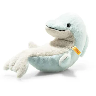 Steiff Kuscheltier Denny Delfin, Süßes Stofftier mit Kunststoffaugen, Kinder, Jungen & Mädchen, Soft Cuddly Friends, Plüschtier 32 cm, Hellblau, 065194