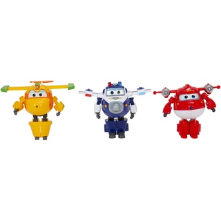 Super Wings Transforming Set Robot Figures x3 Jett Supercharge / Paul Supercharge / Bucky, Spielzeug für Kinder ab 3 Jahren – Saison 4, 12 cm, Blau Gelb Rot