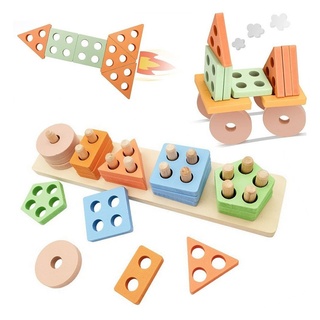 XDeer Lernspielzeug Montessori Spielzeug,Stapel und Sortierspielzeug,Holzspielzeug, Bausteine Spielzeug Lernspielzeug als Geschenke für Kleinkinder rosa