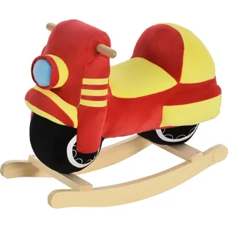 HOMCOM Kinder Schaukelpferd Schaukeltier mit Motorrad Sound Haltegriffe für 18-36 Monate Plüsch Rot Gelb   Aosom.de