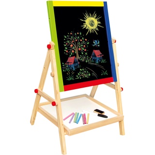 Bino world of toys Tafel, Kreidetafel und Whiteboard für kreative Kinder ab 3 Jahren, Kinder Spielzeug (umklappbare Stand-Kindertafel aus Holz;beidseitig bemalbar, inkl.Buchstaben, Zeichen & Formen)