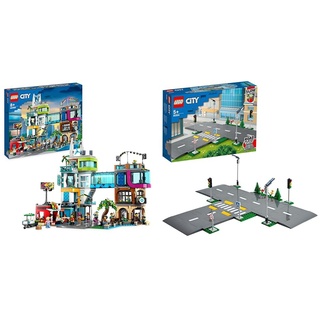 LEGO 60380 City Stadtzentrum Set, Modellbausatz, Spielzeug mit Spielzeugläden & City - Straßenkreuzung mit Ampeln