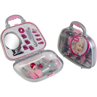 Klein Spielzeug-Frisierkoffer Koffer mit Braun Fön und Zubehör grau|rosa