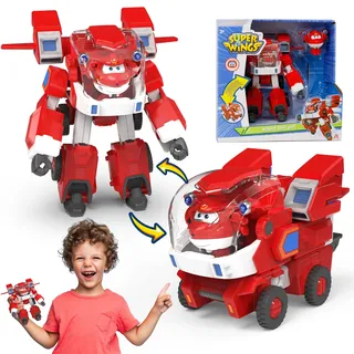 Super Wings EU750321 Robot Suit with Mini Jett Transforming Figure Plane Vehicle Playset Toys for 3+ Years Old Boys Girls, Red, 7'