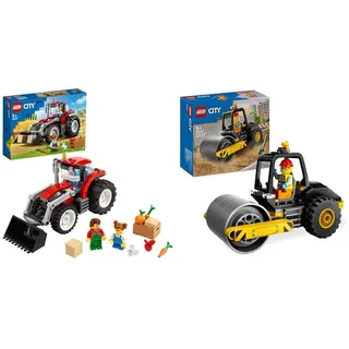 LEGO City Traktor Spielzeug, Bauernhof Set mit Minifiguren und Tierfiguren & City Straßenwalze, Baustellenfahrzeug für Kinder ab 5 Jahren