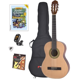 Voggy’s Kindergitarren-Set 3⁄4 - Gitarre für Kinder ab 8 Jahren im Komplettset mit Zubehör auch geeignet für Anfänger, natur