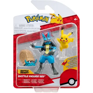 Pokémon PKW3054 - Battle Figure Set - Pikachu, Amonitas, Lucario, offizielles Figuren Set